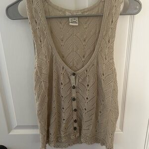 Elegant Beige Crochet Button-Down Tank Top